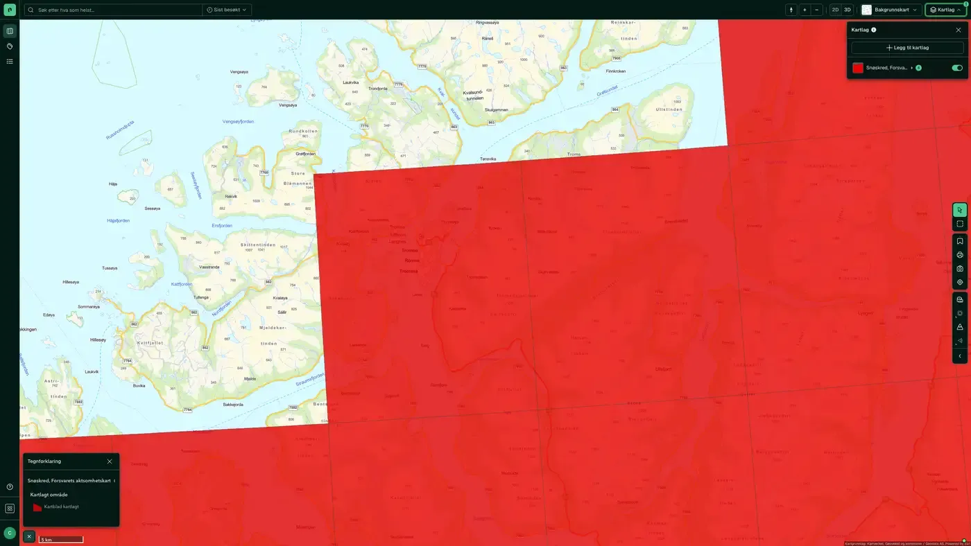 Snøskred, Forsvarets aktsomhetskart i Placepoint
