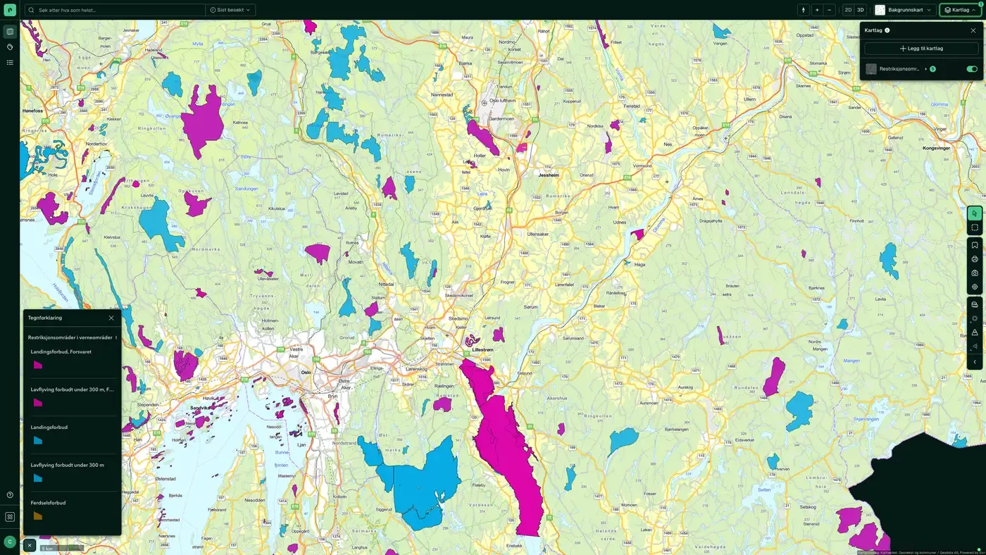 Restriksjonsområder i verneområder i Placepoint