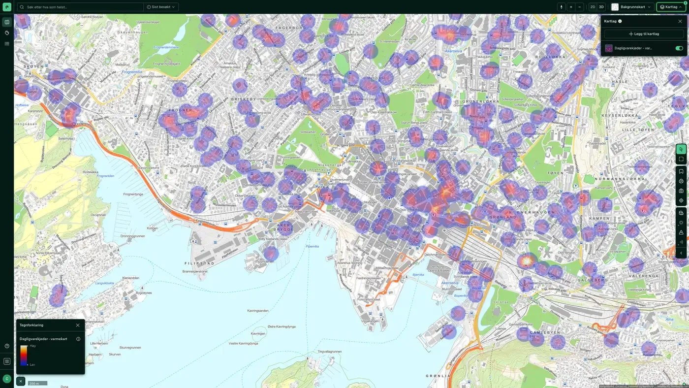 Dagligvarekjeder - varmekart i Placepoint