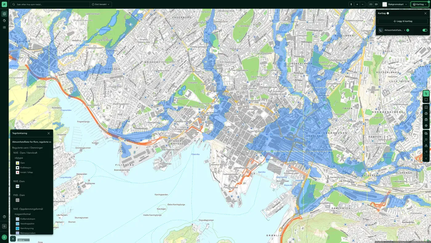 Kartlag Vann - Vassdrag og nedbørfelt aktivert