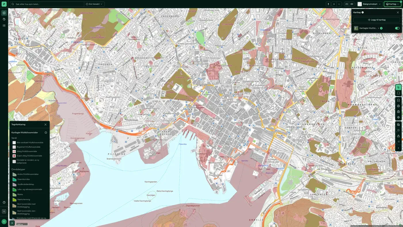 Kartlagte friluftslivsområder i Placepoint