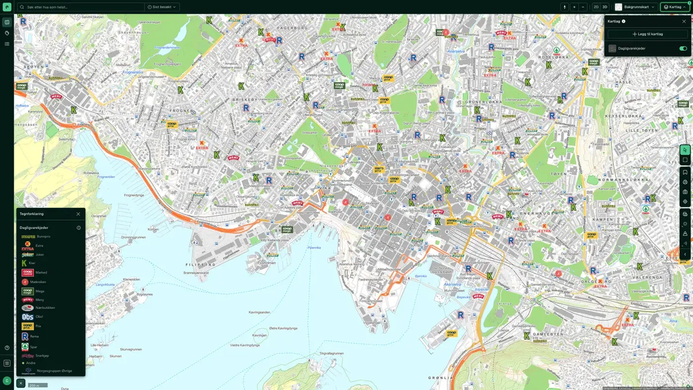Kartlag Næringsliv - Dagligvarekjeder aktivert