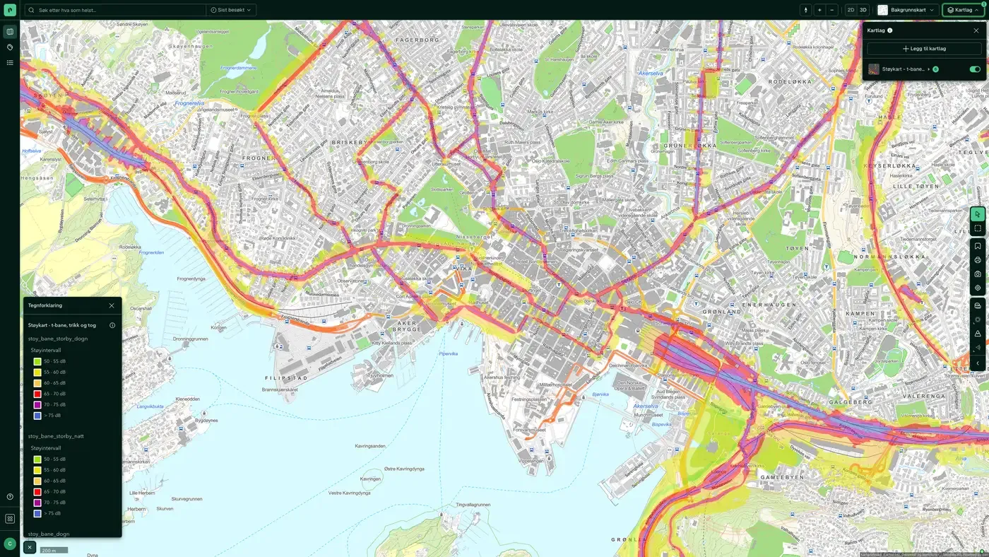 Støykart - t-bane, trikk og tog i Placepoint