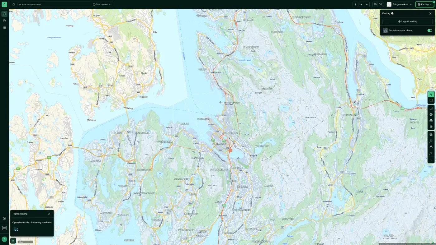 Opptaksområder for skoler i Bergen i Placepoint
