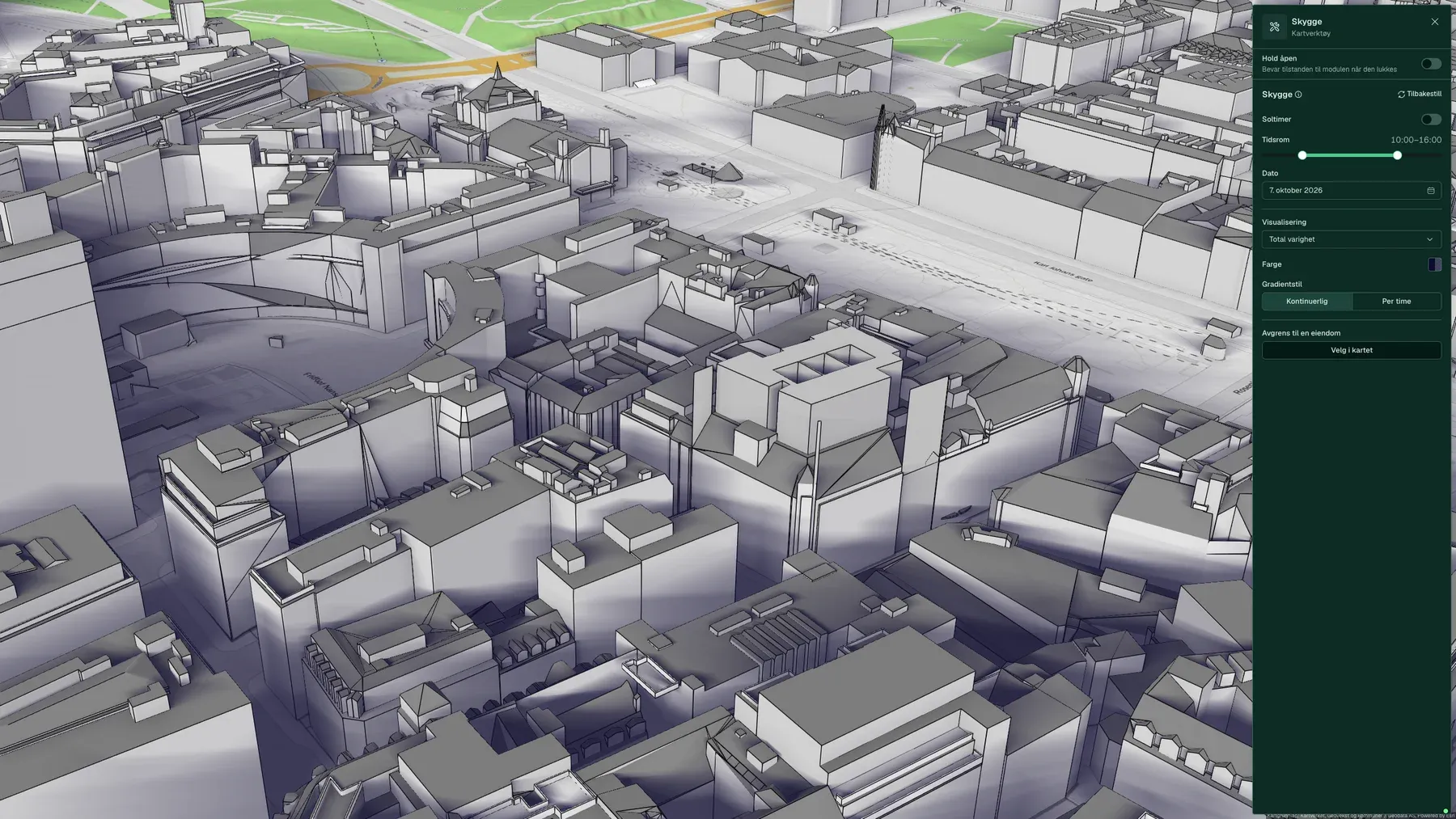 Skyggeanalyse av et volum i 3D-verktøyet