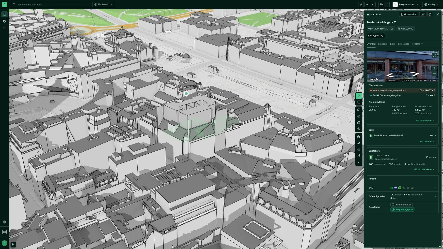 Eiendomspanelet i 3D for et pantobjekt, med eiere og heftelser