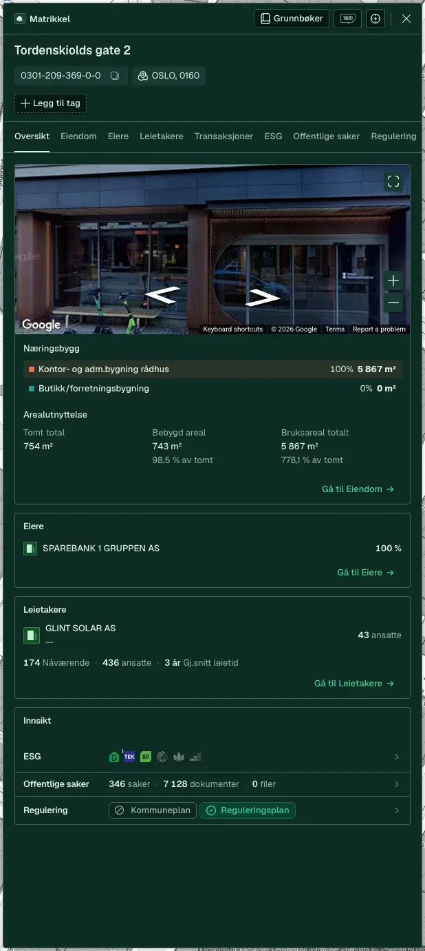 The Overview tab with core property data