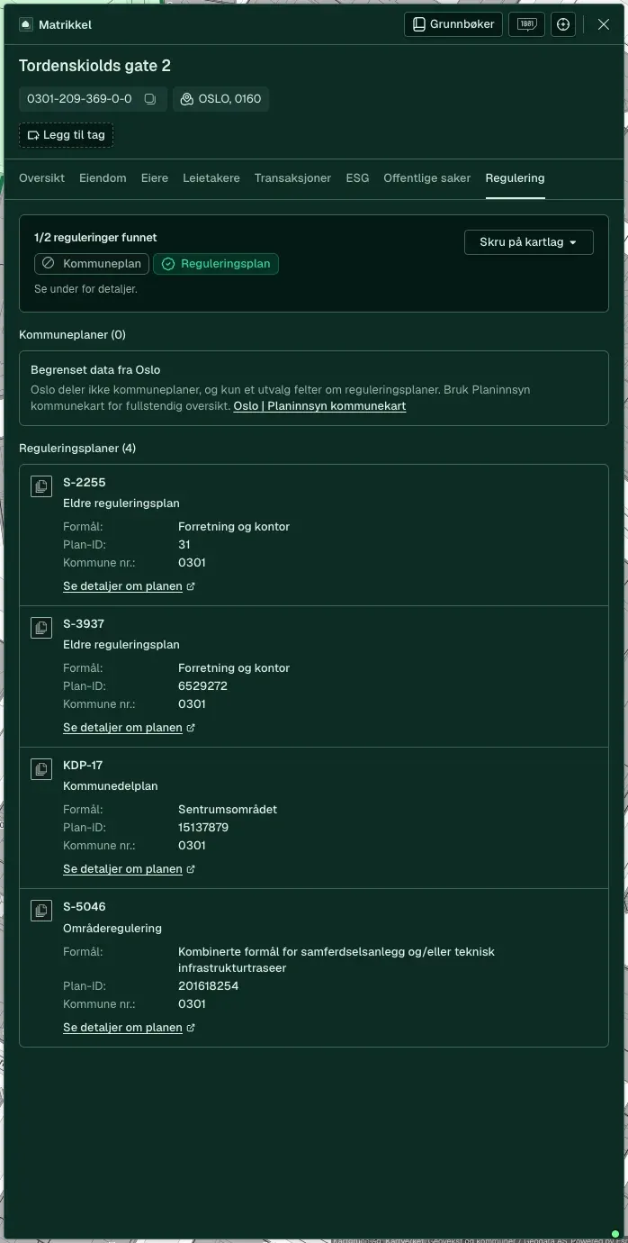 Reguleringsfanen med gjeldende plan
