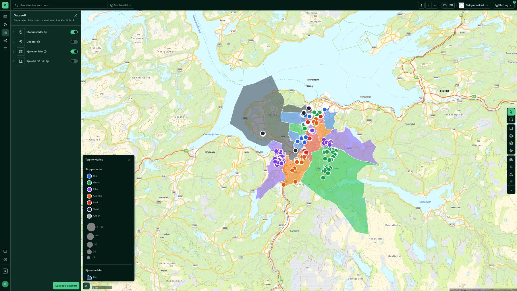 Egen kundeportefølje som datasett i kartet, beriket med eiendomsdata