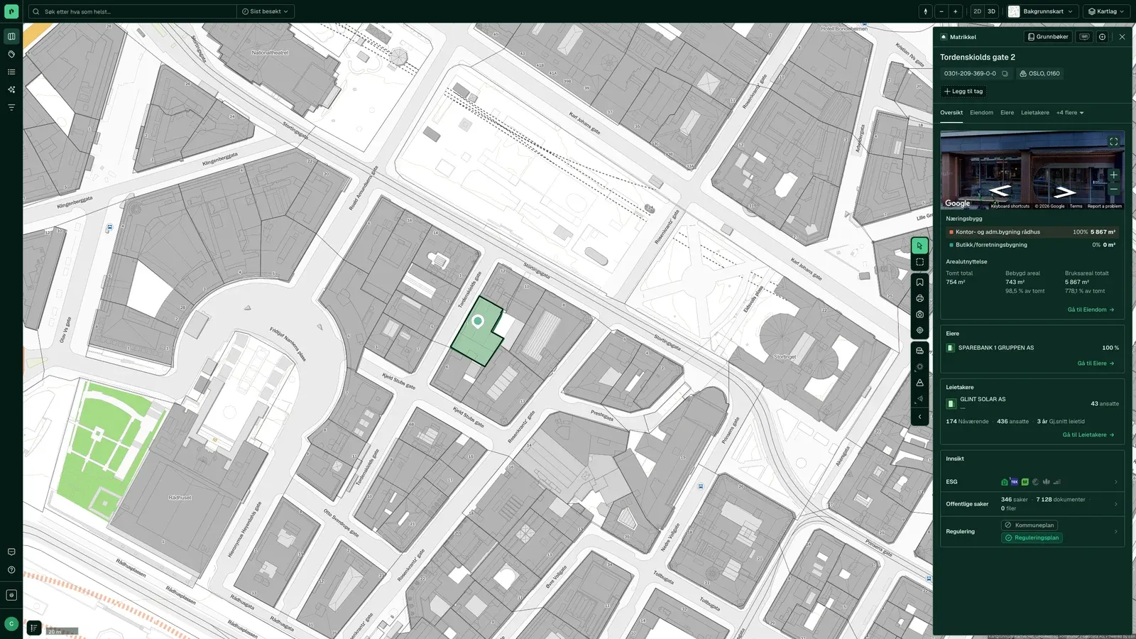 Eiendomspanelet med bygningsdata og byggeår